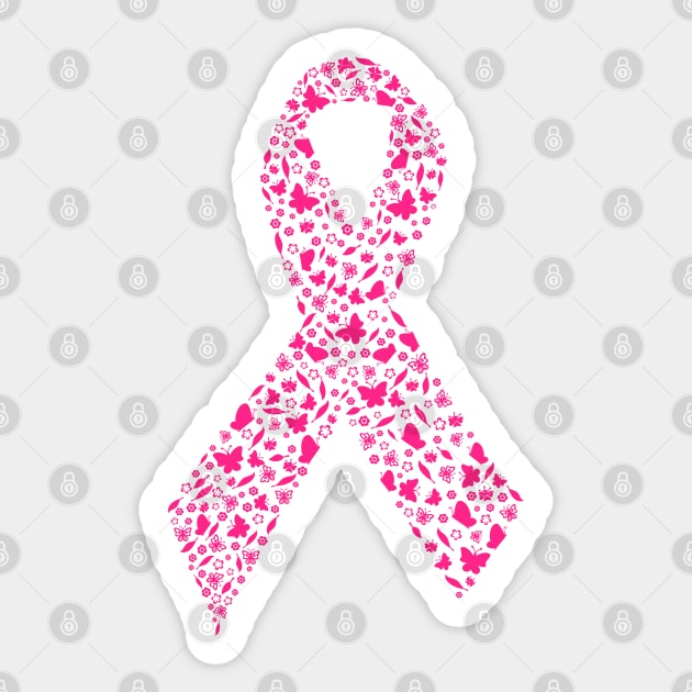 Floral Butterflies Pink Ribbon Breast Cancer Awareness Sticker by Teeziner